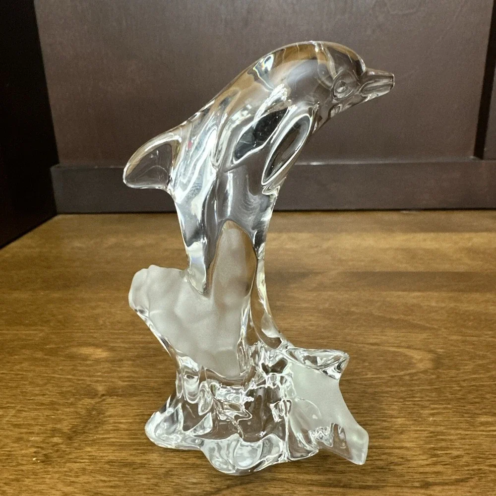 Lenox 1993 Lead Crystal Dolphin Jumping Out of Frosted Ocean Waves Figurine 5